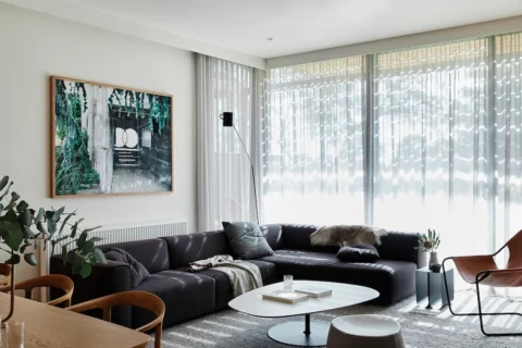 Pinch pleat curtains in a formal living room