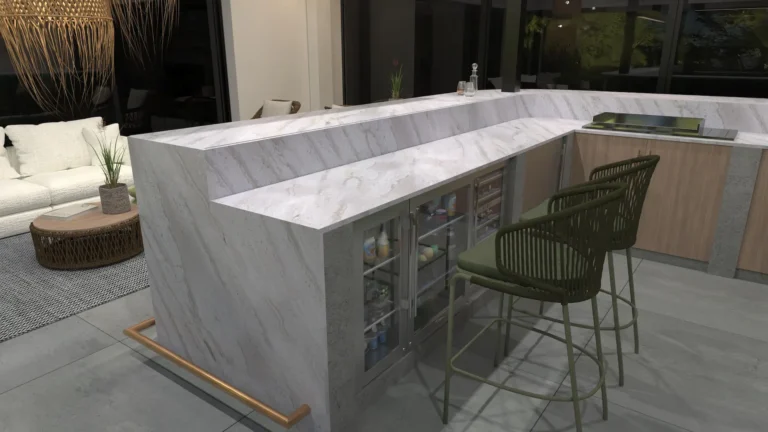 Living area with a marble bar, designed by The Window Boutique