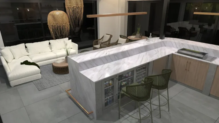 Entertainment area with a marble bar designed by The Window Boutique