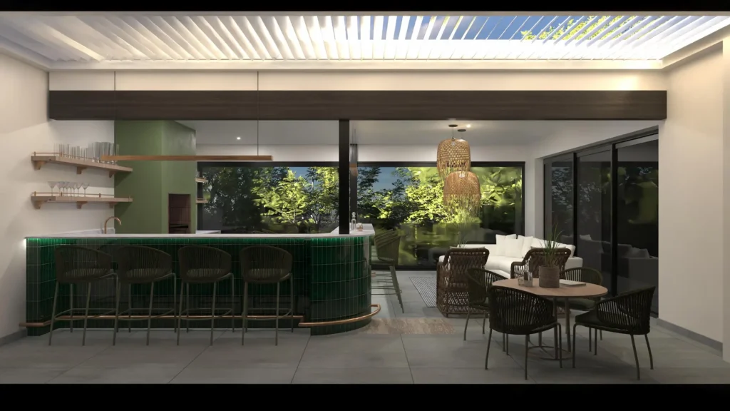 Open-plan living and dining space designed by The Window Boutique