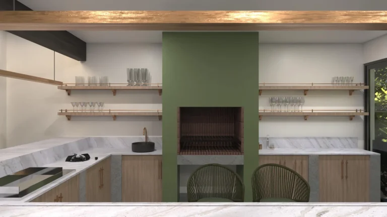 Braai room with a green feature wall designed by The Window Boutique