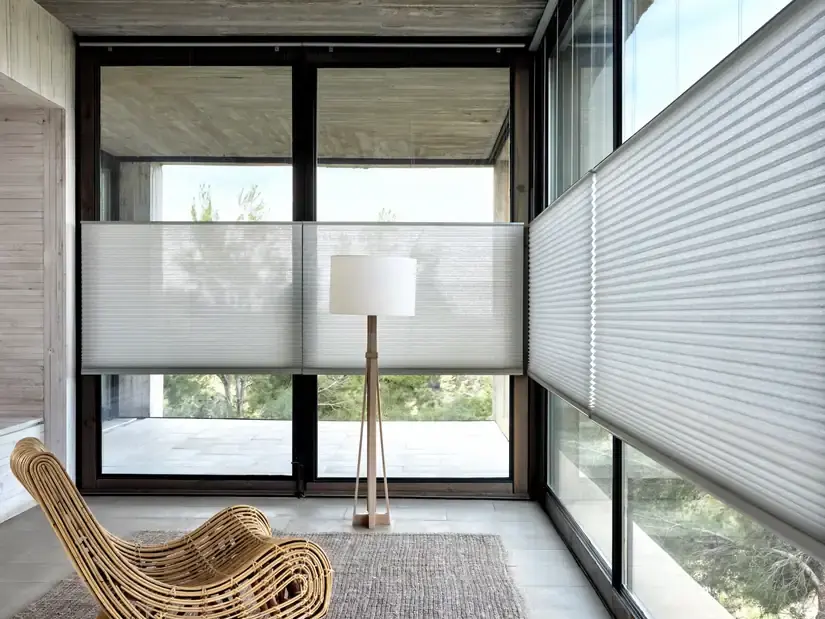 Honeycomb cellular blinds filtering light in a Dolphin Coast sunroom